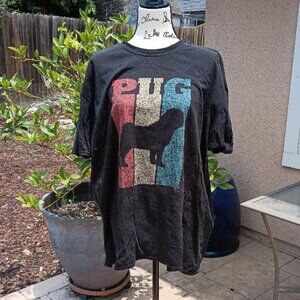 Black Pug Tee T-Shirt Silhouette Flag Stripes 2X Dog Animal Top Never in Dryer